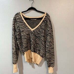 Astr Black and Cream V-Neck Sweater